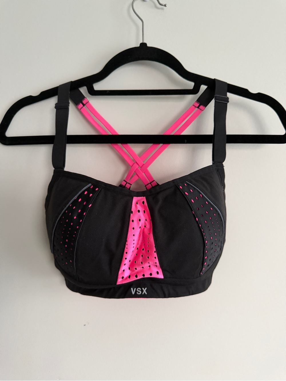 Victoria's Secret Black & Hot Pink VSX Crisscross Support Sports Bra